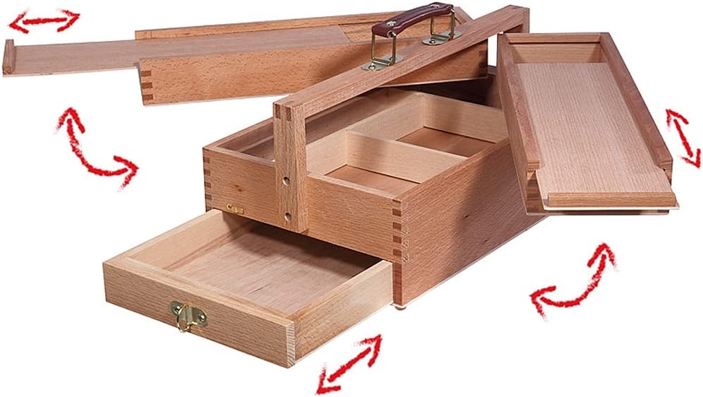 Artina Malkasten Vannes - Utensilienbox - Malkoffer aus Holz mit 4 Staufächern, Holzkoffer 39x23x17,