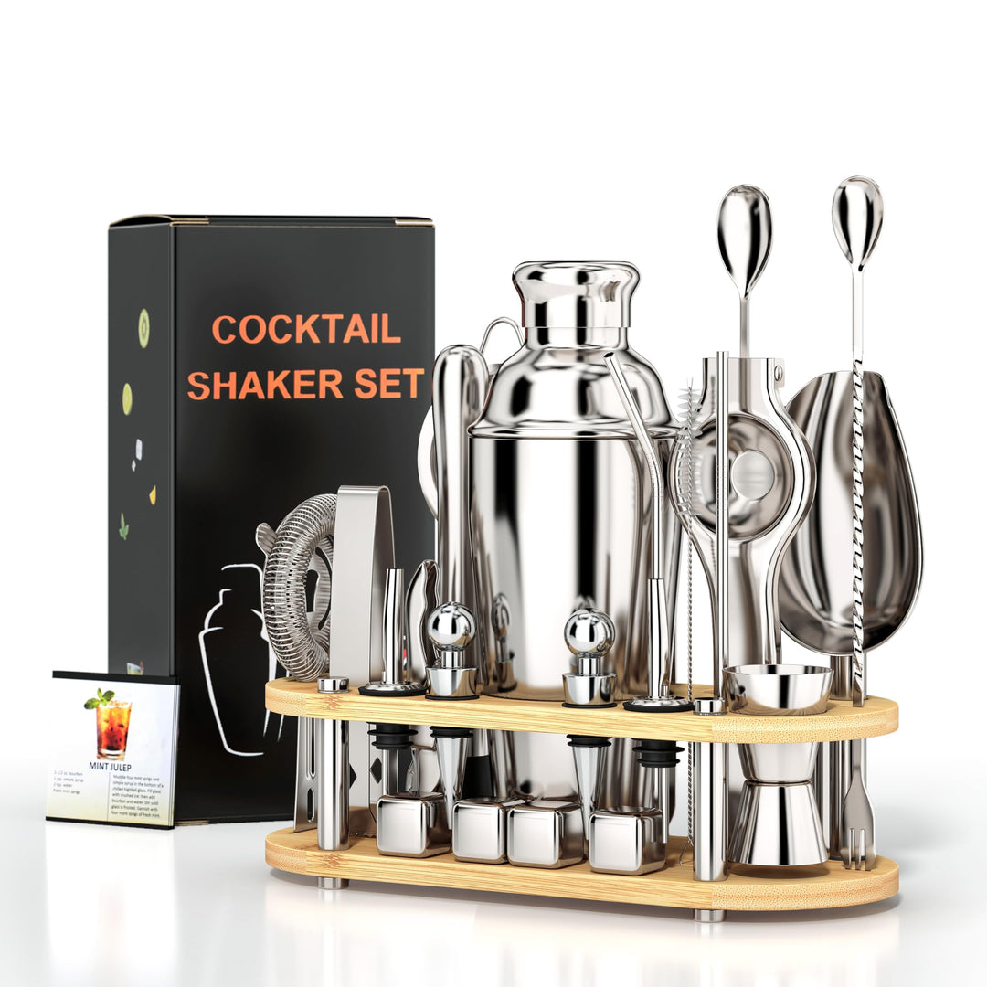 25 Stück Cocktail Shaker Set, 700ml Edelstahl Barkeeper Set mit Boston Shaker und Bar Zubehör, Mixol