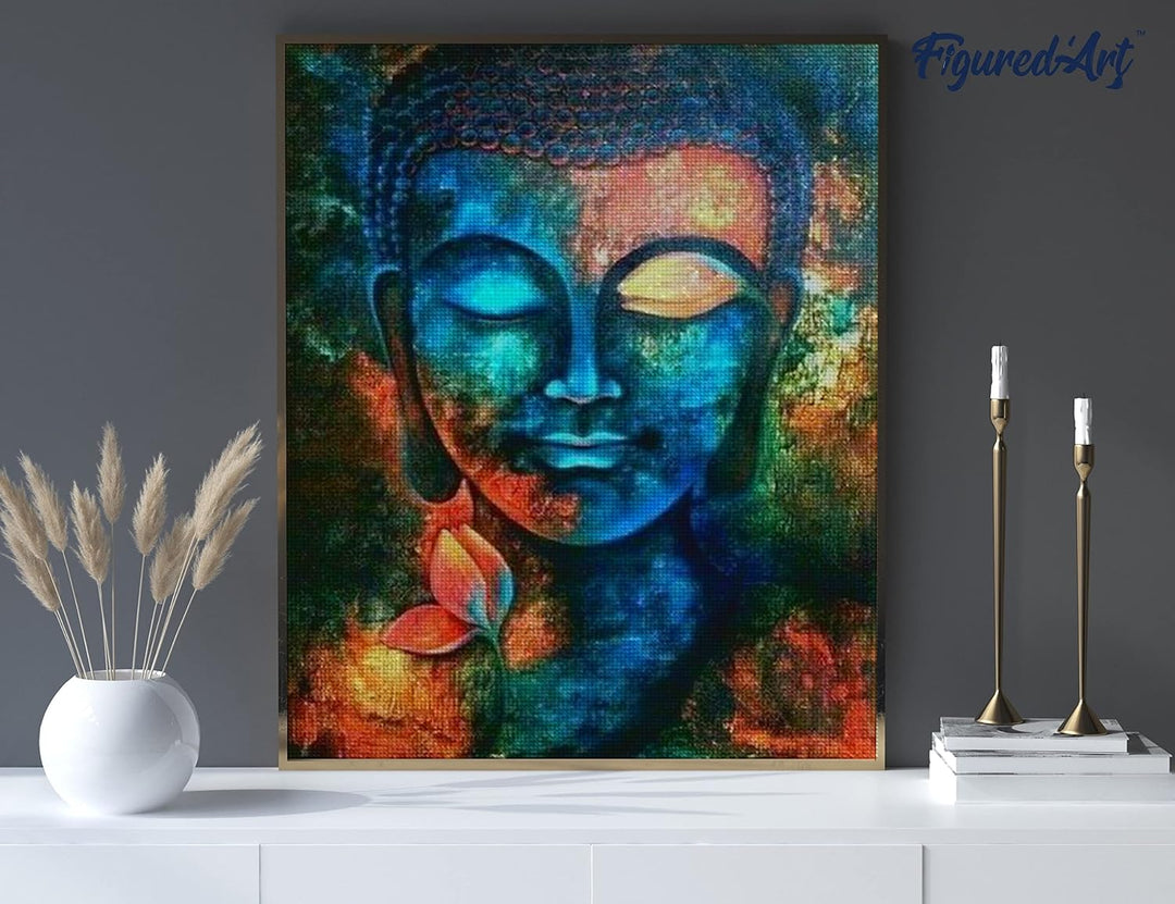 Figured'Art Diamond Painting Erwachsene 40x50cm Ganze Leinwand gerollt Buddha bunt 5D Bilder Eckige