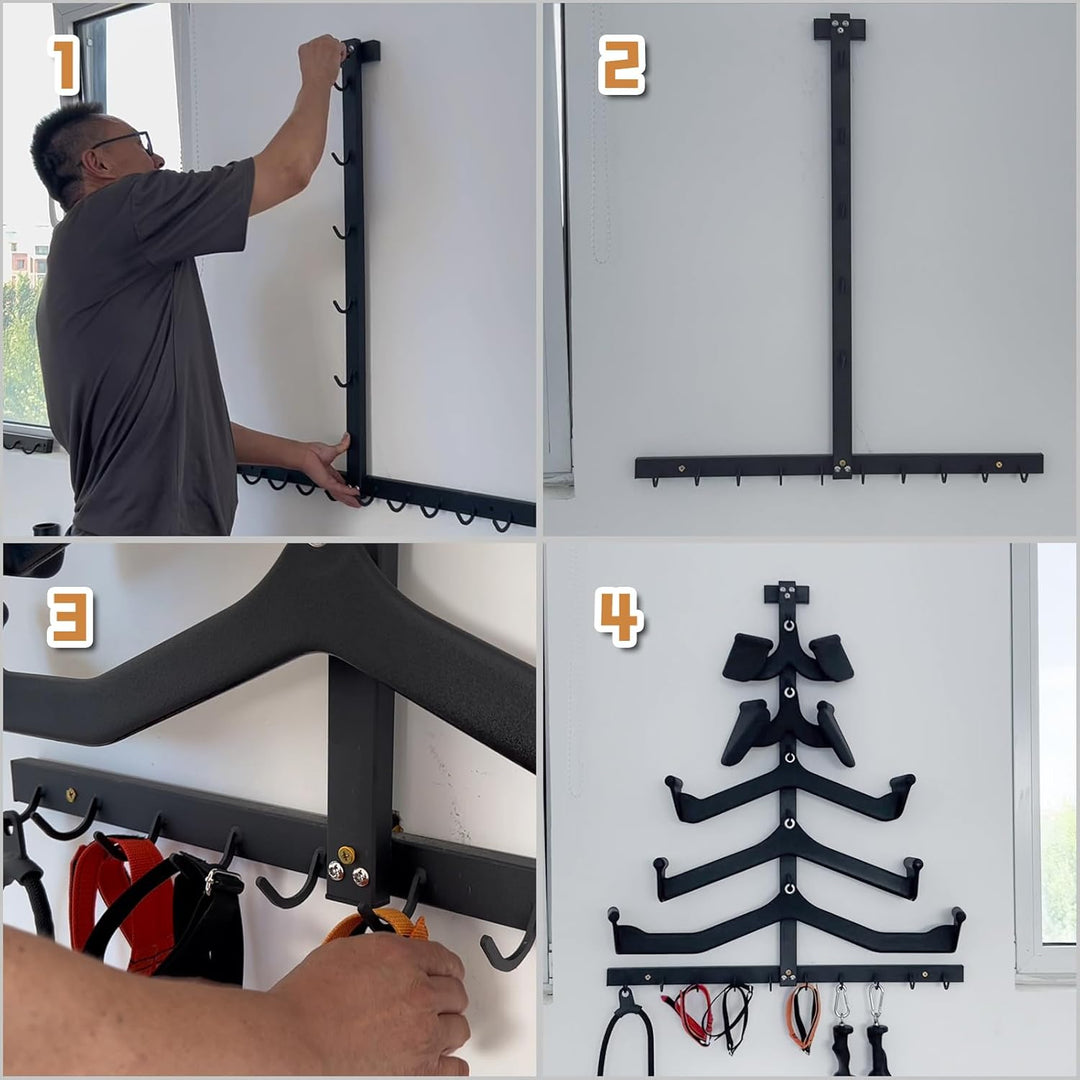 KORIKAHM Lat Pulldown Attachments Storage Rack, Wall Mounted Lat Pull Down Bar Organizer with Heavy