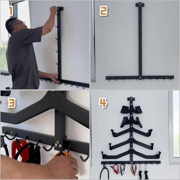 KORIKAHM Lat Pulldown Attachments Storage Rack, Wall Mounted Lat Pull Down Bar Organizer with Heavy