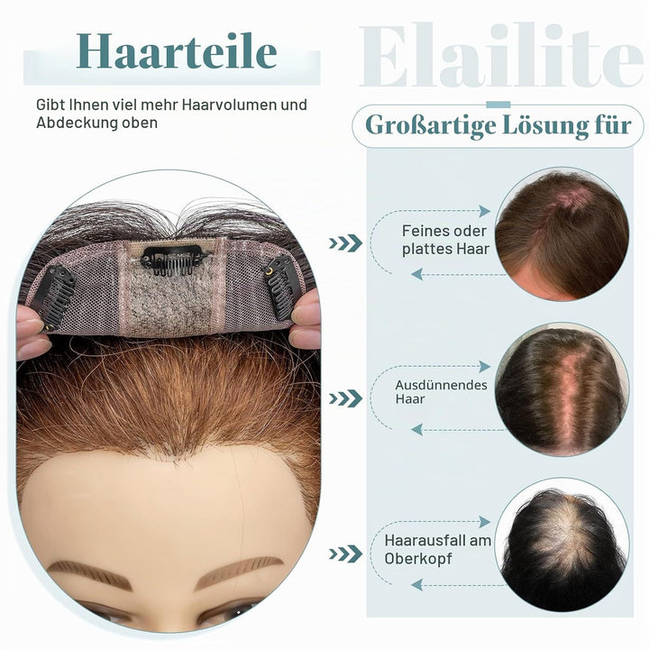 Elailite Haarteil Echthaar Topper Clip in Toupet Frauen Seide Basis Clip in Extensions Haarverlänger