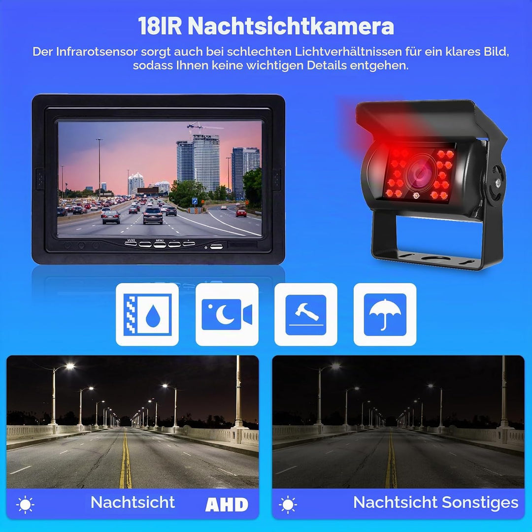 Rückfahrkamera Set mit 7 Zoll LCD-Display - Rückfahrkamera mit monitor Unterstützung IP67 wasserdich