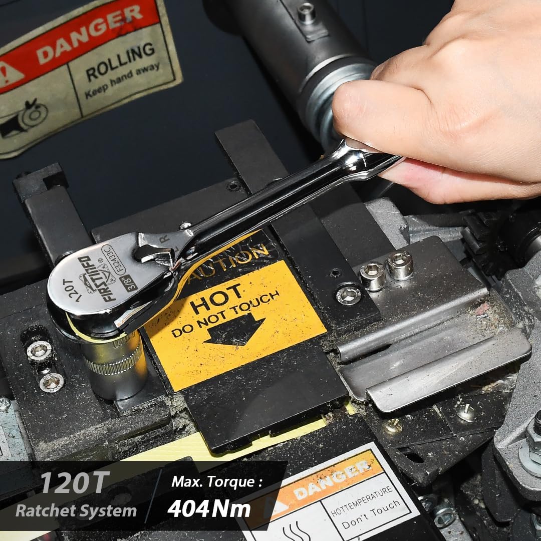 FIRSTINFO F32433C Ratsche 3/8″(9.5 mm) – versiegelter Kopf mit 120 Zähnen | kompakter umkehrbarer Kn