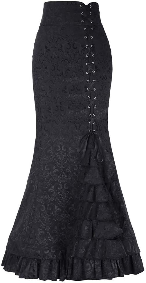 Maxirock Schwarz Retro-Punk-Langrock Rassel -Rock-Rock Schwarze Korsage Damen Mit Schwarz L, Schwarz