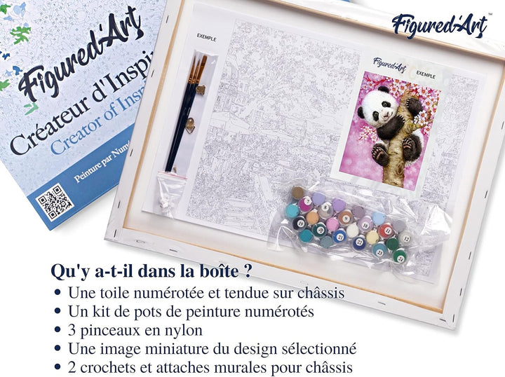 Figured'Art Malen Nach Zahlen Erwachsene Mit Rahmen Panda Baby - Paint by Numbers Basteln DIY Bastel