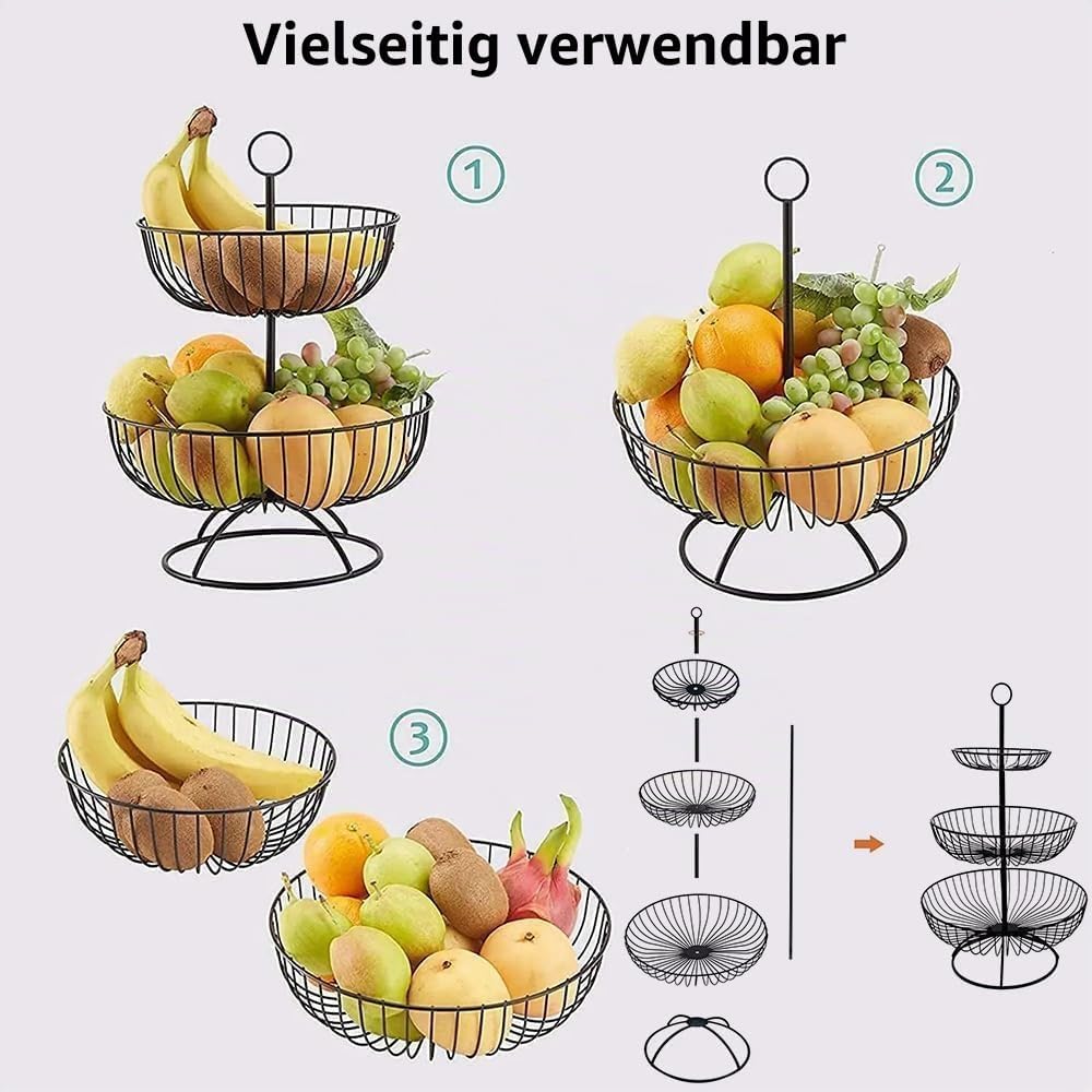Obst Etagere 3 Stöckig, Obstkorb Etagere Metall, Stabil Obstschale Snackbar Obst und Gemüse Aufbewah