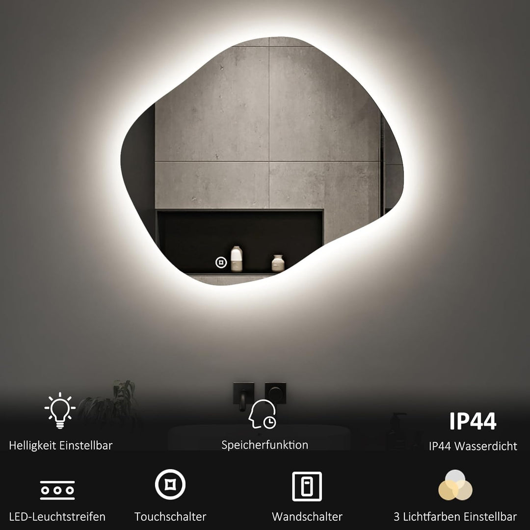 Boromal Asymmetrischer Badspiegel mit Beleuchtung 84x74cm Asymmetrischer Spiegel mit Beleuchtung Spi