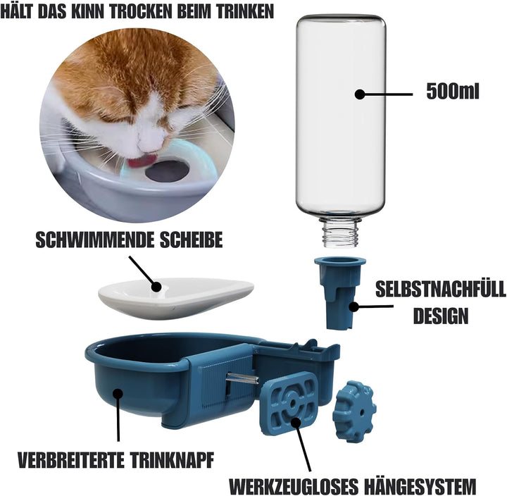 Wasserspender Hund für Käfig Blau, Blau