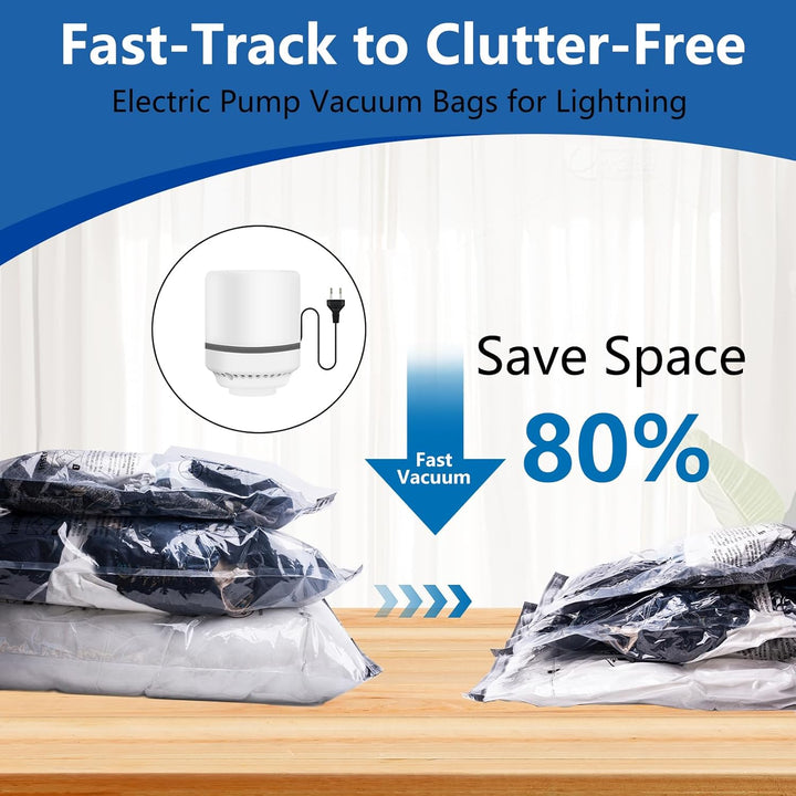 Vakuumbeutel für Kleidung mit Elektropumpe, 10 Stück Vacuum Bags (2x 100x80cm, 2x 80x60cm, 3x 70x50c