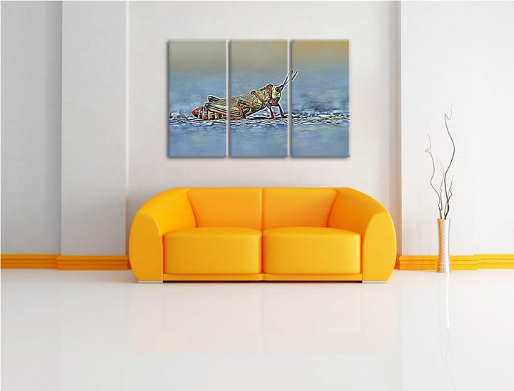 aussergewöhnliche Heuschrecke NewArt 3-Teiler Leinwandbild 120x80 Bild auf Leinwand, XXL riesige Bil