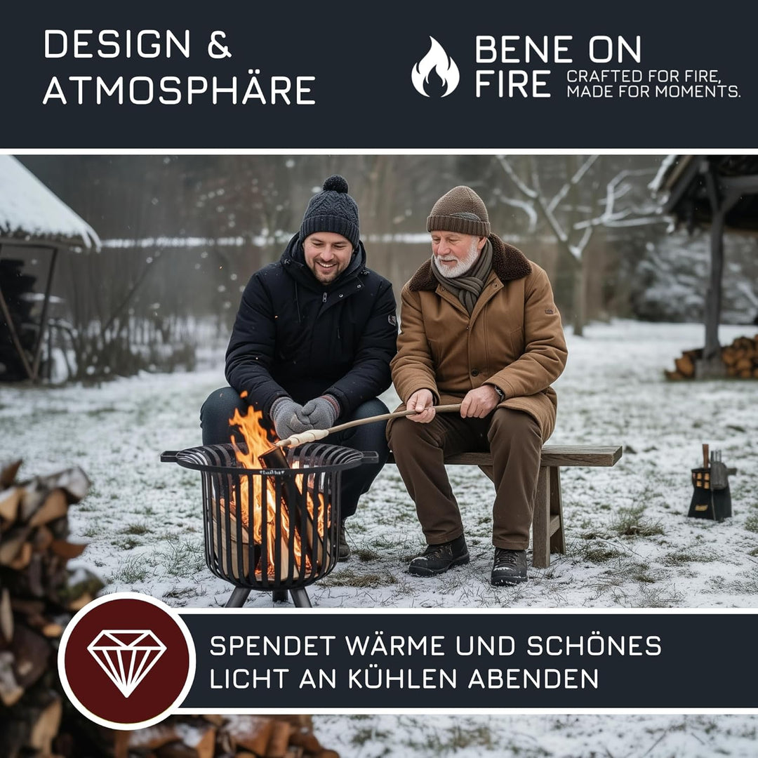 BENE ON FIRE Feuerschale rund Ø 60cm Tennessee aus Stahl | Feuerkorb für Garten | Feuerstelle mit Ko