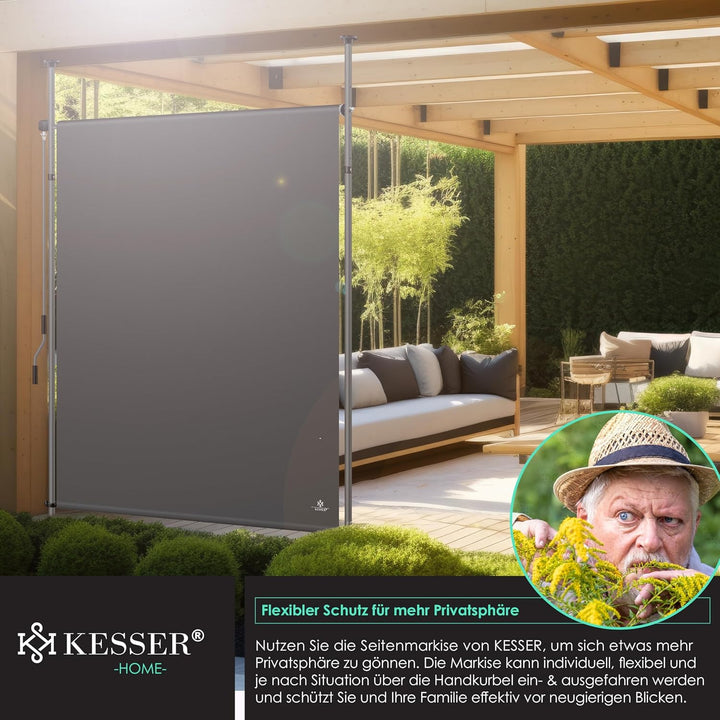 KESSER® Klemmmarkise Senkrechtmarkise 200x310cm Ausziehbar & Blickdicht Vertikalmarkise mit Handkurb