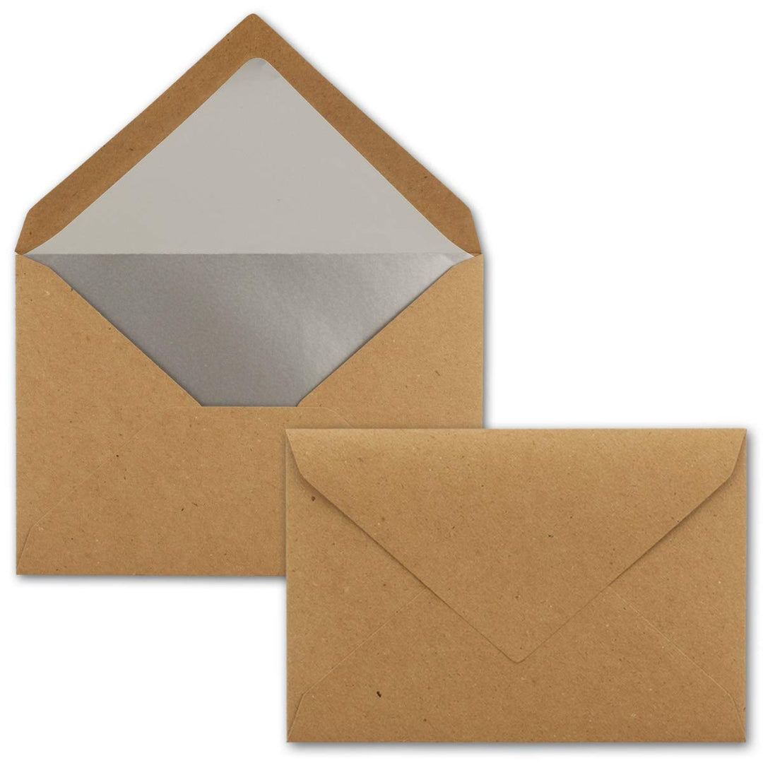 300x - Brief-Umschläge B6 mit Silber Innenfutter - 12,5 x 17,6 cm - Kraft-Papier braun Recycling Nas