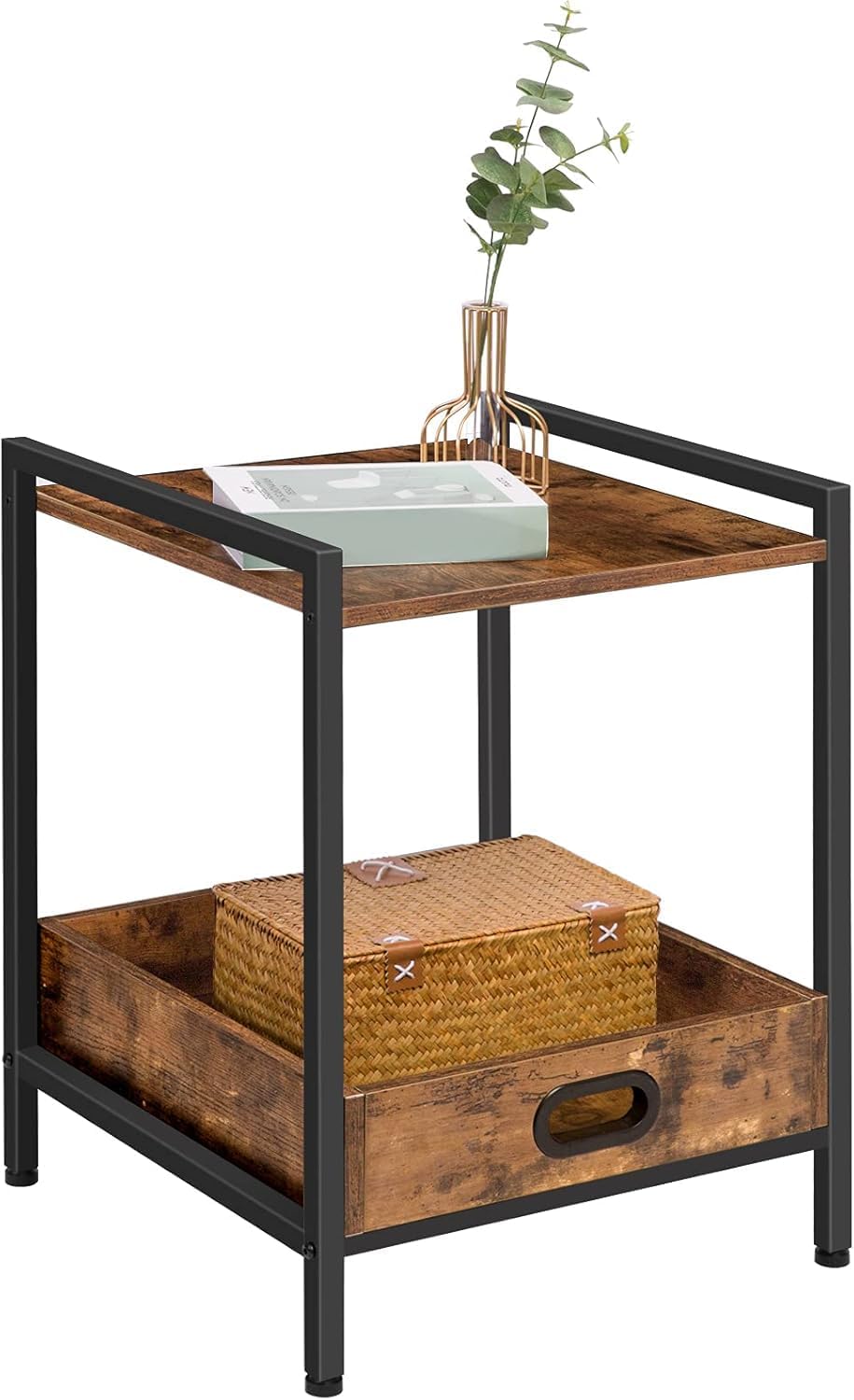 HOOBRO Beistelltisch, Sofatisch mit herausnehmbarem Tablett, Nachttisch mit offenen Regalen, Snack-T