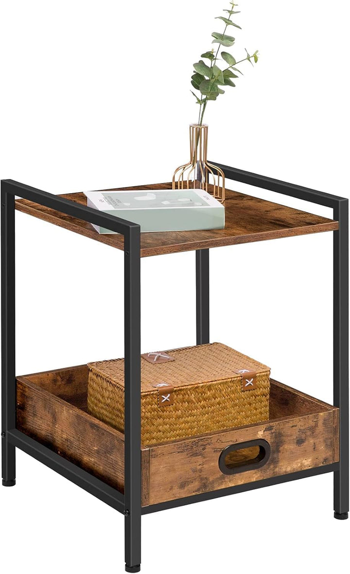 HOOBRO Beistelltisch, Sofatisch mit herausnehmbarem Tablett, Nachttisch mit offenen Regalen, Snack-T