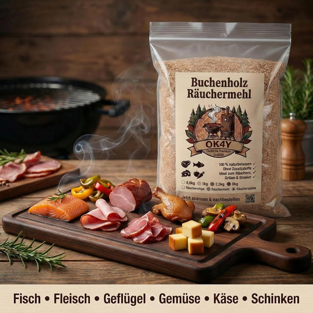 Räucherholz Buche nach Wahl – Räuchermehl, Räucherspäne oder Räucherchips | 0,5–5 kg | Räucherzubehö