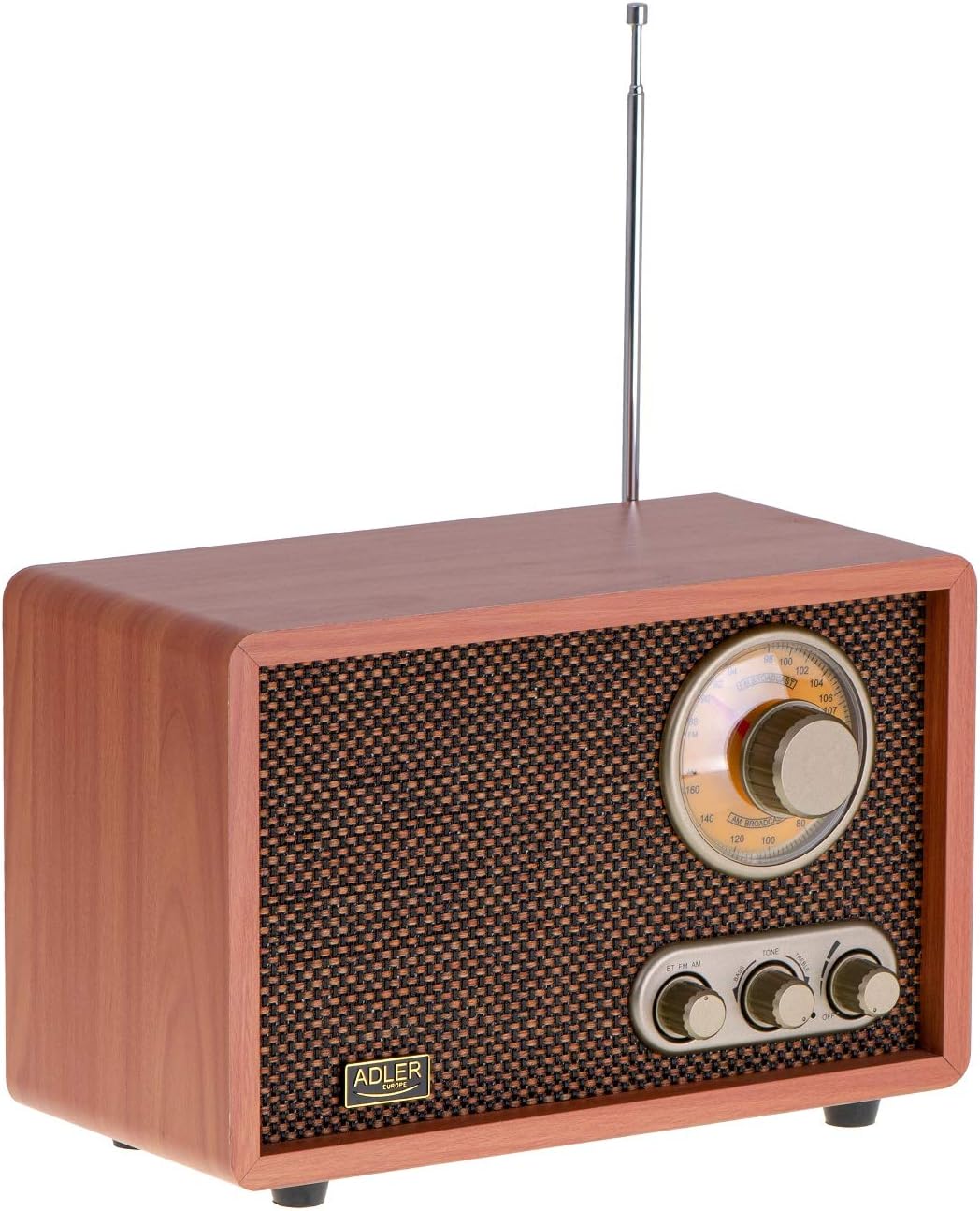 Adler Retro Radio mit Bluetooth und Teleskopantenne FM/AM 10W RMS Bass/Höhenkontrolle AD1171