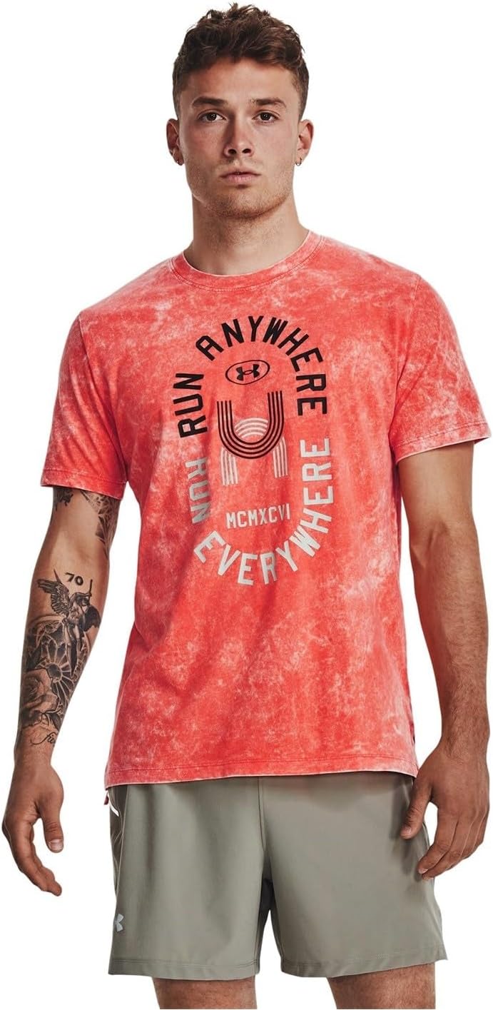 Under Armour Herren Run Everywhere T-Shirt Laufbekleidung Laufshirt Koralle - L