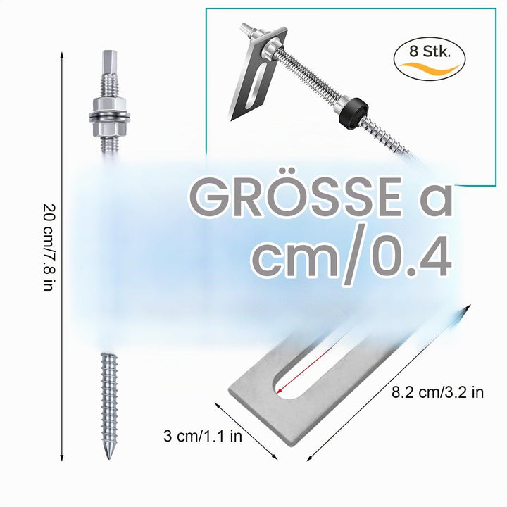 16 Stück Stockschrauben M10 x 200mm, Stockschrauben PV Anlage 304 Edelstahl Dichtung Sperrzahnmutter