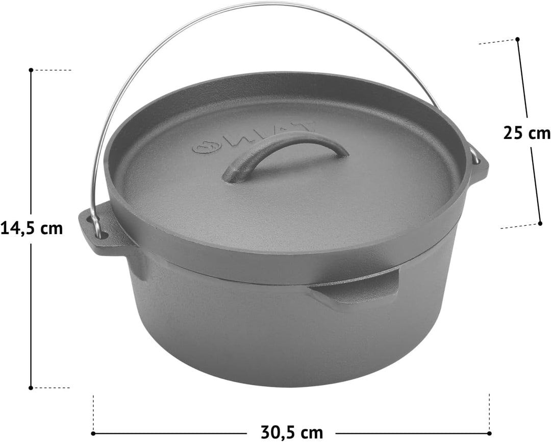 TAINO Dutch Oven Gusseisen-Topf Dopf Feuertopf Deckel-Heber Kochtopf (4 Liter)