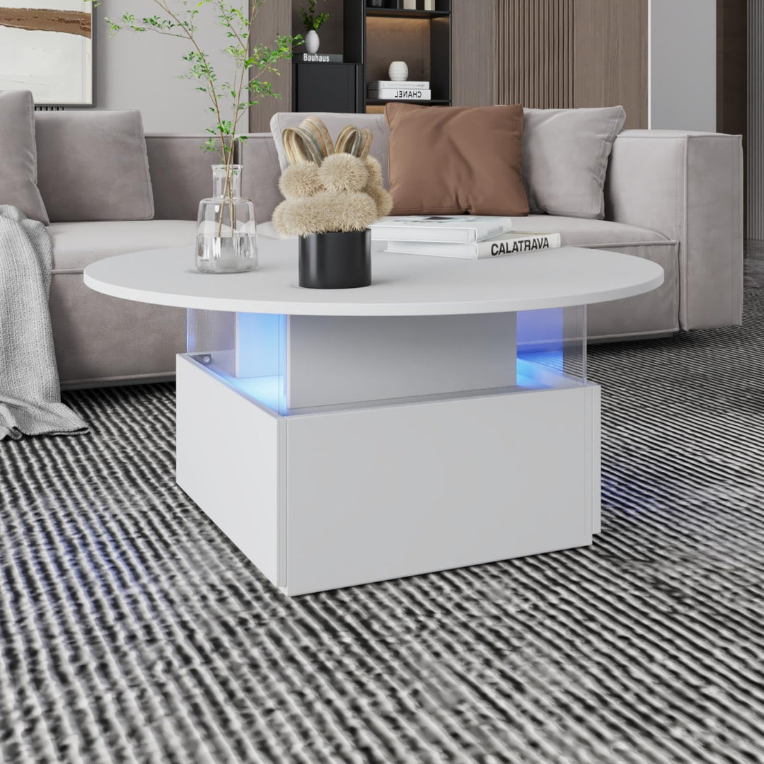 KEEPREAPER Couchtisch rund, Wohnzimmertisch mit 16-Farbiger LED Beleuchtung, für Wohnzimmer 80 x 80
