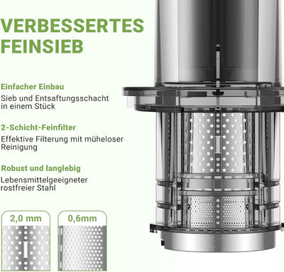 AMZCHEF Slow Juicer Vertikal - Entsafter mit 79 mm Öffnung für Gemüse und Obst Testsieger - Edelstah