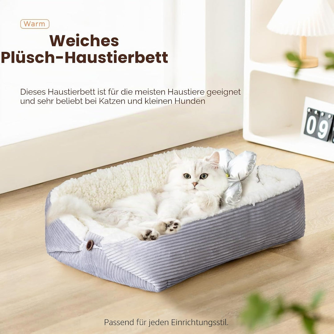 Weiches Katzenbett Waschbar 75x50 cm Plüsch Haustierbett für Kleine Hunde und Katzen - 2 in 1 Katzen