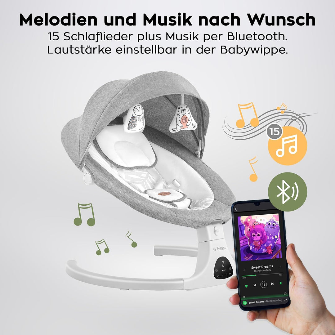 Tulano Astrid 35 | Elektrische Babywippe mit Schaukel- und Timerfunktion | 5 Schaukelgeschwindigkeit