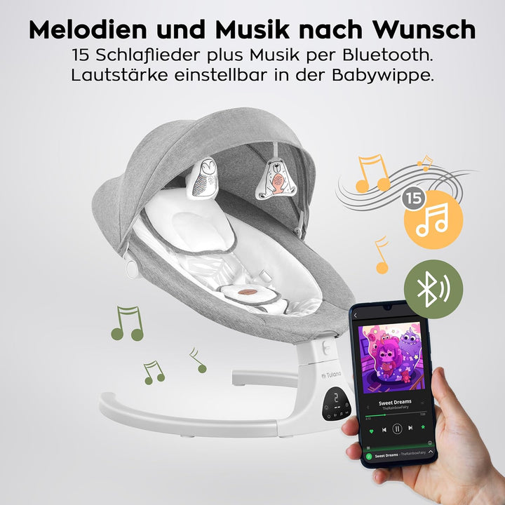 Tulano Astrid 35 | Elektrische Babywippe mit Schaukel- und Timerfunktion | 5 Schaukelgeschwindigkeit