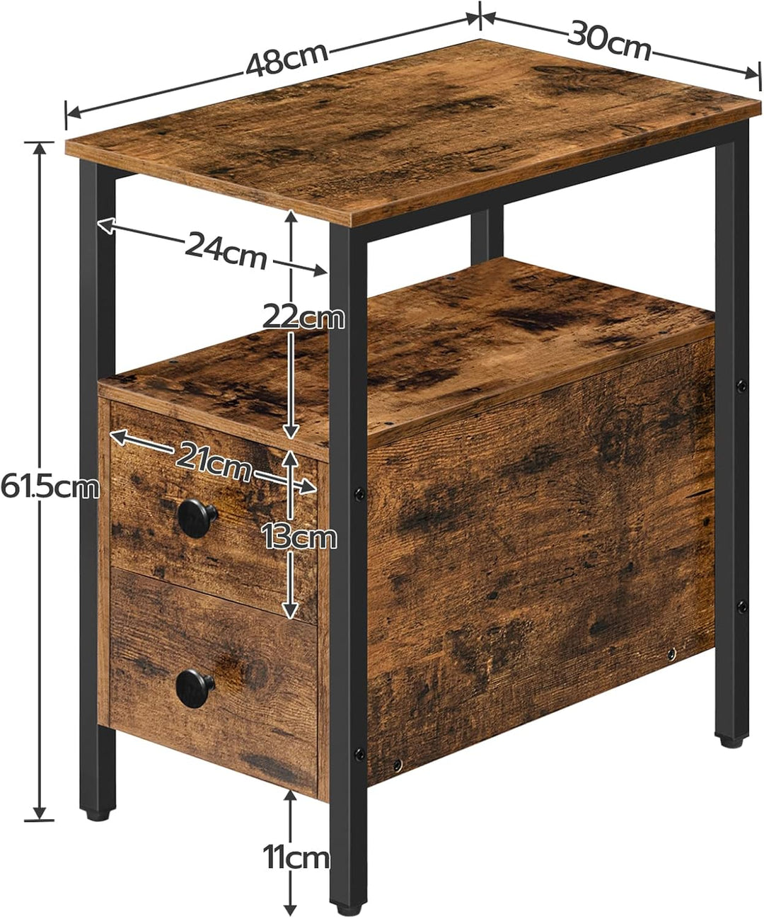 HOOBRO Nachttisch, Beistelltisch, Nachtschrank mit 2 Schubladen, 48 x 30 x 61.5 cm, Akzentmöbel in H