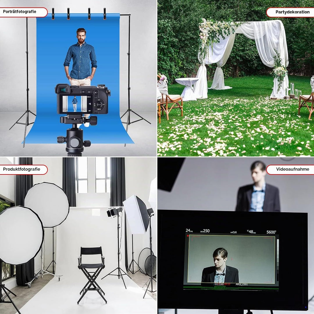 Relota Foto Hintergrund Ständer 200cm X 300cm, Verstellbarer Hintergrundsystem mit 10 Starker Klemme