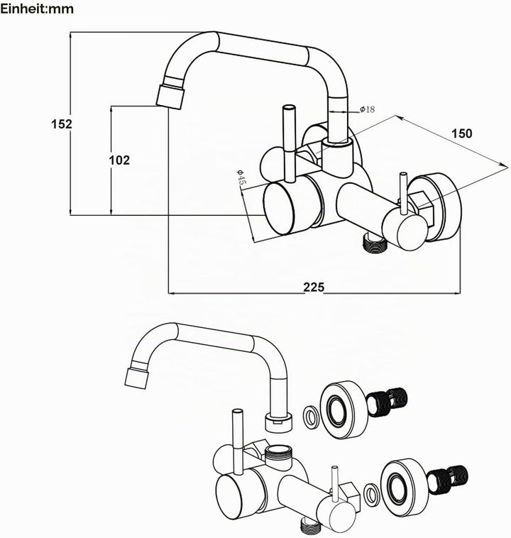 Wasserhahn Küche Wandmontage für Geschirrspüler/Waschmaschine, Küchenarmatur Wand Mischbatterie mit