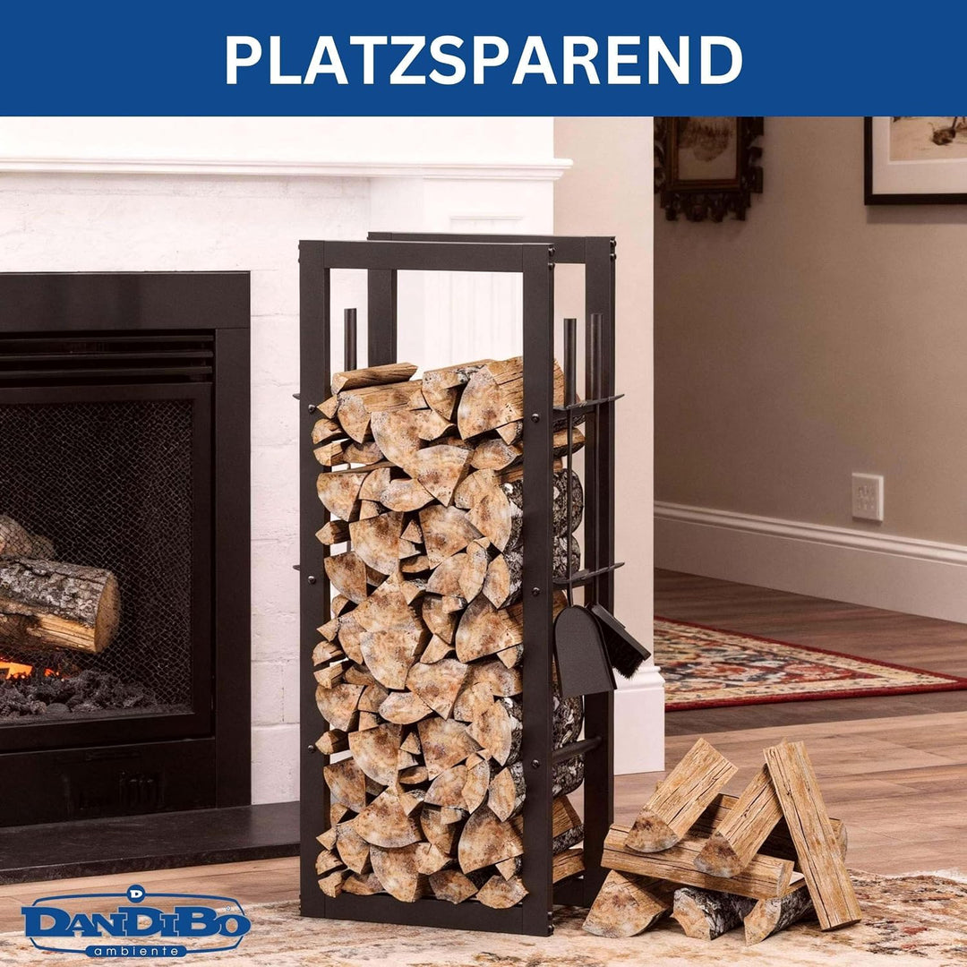DanDiBo Kaminholzregal Innen Metall mit Besteck 96601 Brennholzregal Holzaufbewahrung Kaminholzständ