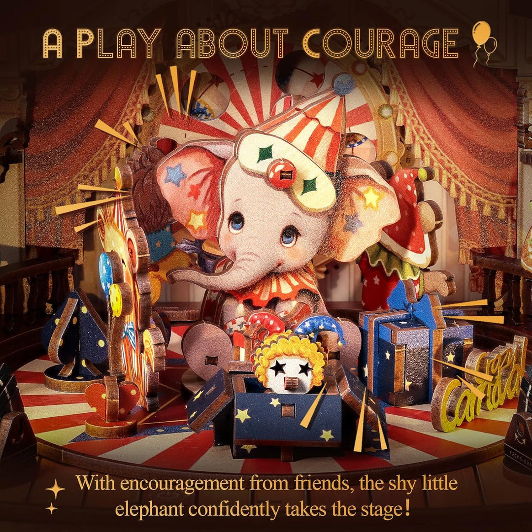 CUTEBEE 3D Holzpuzzle für Erwachsene - Rotierende Spieluhr Miniatur Haus Tier-Karneval 3D Puzzle Mod