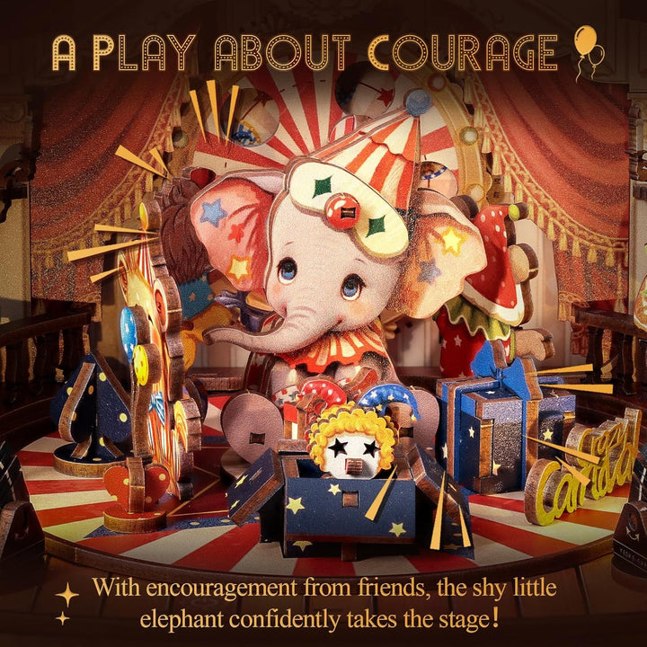CUTEBEE 3D Holzpuzzle für Erwachsene - Rotierende Spieluhr Miniatur Haus Tier-Karneval 3D Puzzle Mod