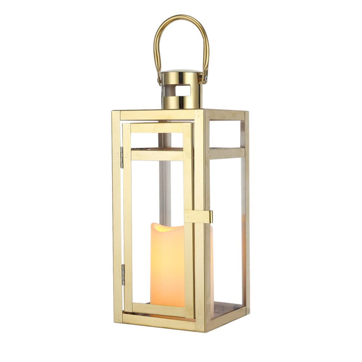 TRIROCKS Dekorative Laterne aus Edelstahl 30 cm hoher Kerzenhalter aus Metall mit klaren Glasscheibe