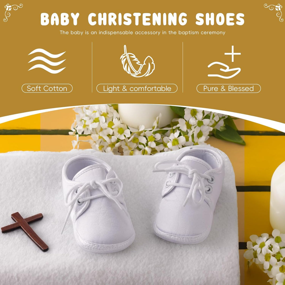 Booulfi Baby Jungen Schuhe Neugeborene Wihte Schuhe für Kleinkind Taufe Schuhe und Socken Set 0-18M,
