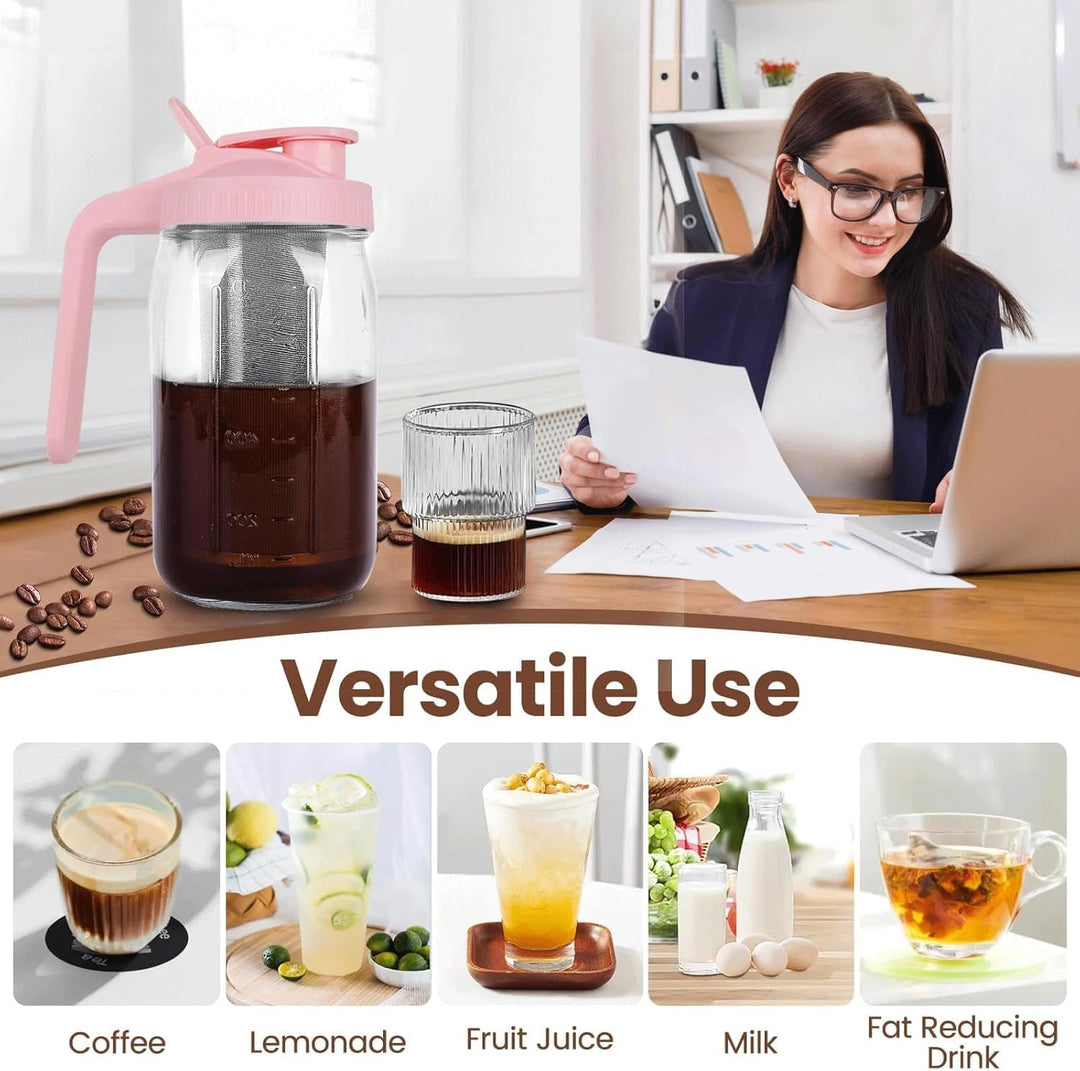 Cold Brew Kaffeebereiter, 1.8L Cold Brew Coffee Maker, Deckel mit Griff und Edelstahlfilter, Kaffeeb