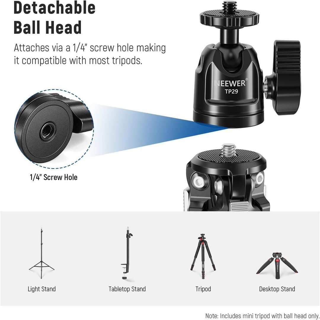 NEEWER Mini Tischstativ aus Metall mit 360° Kugelkopf, unterstützt vertikale Aufnahme und Handgriff,