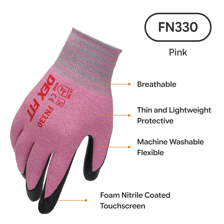 DEX FIT Arbeitshandschuhe FN330-3 Paare, 3D-Comfort Fit, rutschfester Handgriff, mit Schaumnitril be