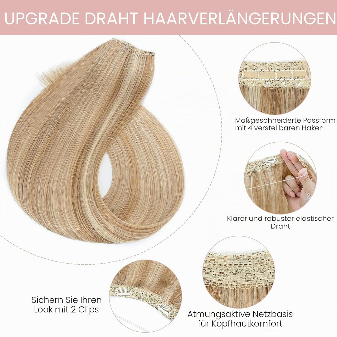 Extensions Echthaar mit transparenter Schnur, Silk-co Wire in Extensions Graublond mix Bleichblond 5