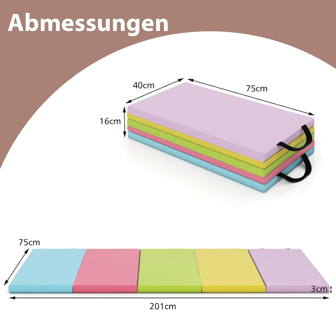COSTWAY Turnmatte klappbar, 200 x 75cm Weichbodenmatte, Gymnastikmatte 5 fach faltbar mit Tragegriff