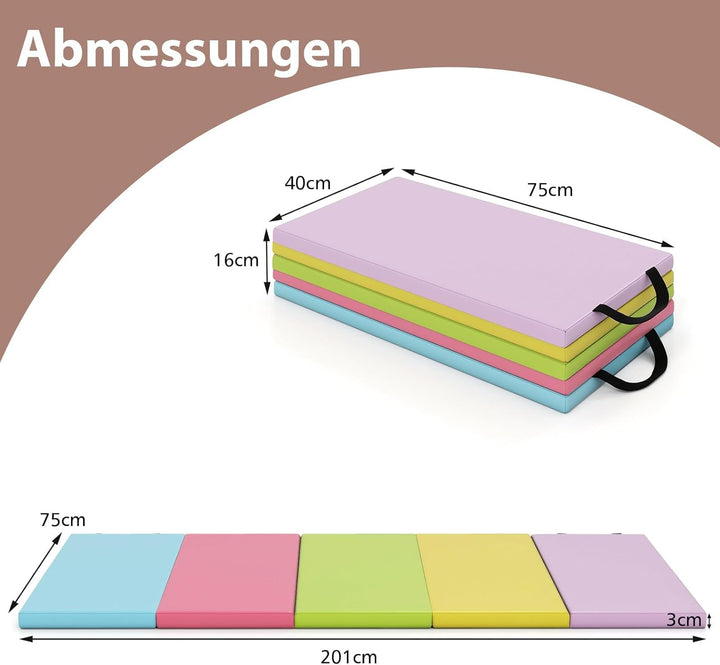 COSTWAY Turnmatte klappbar, 200 x 75cm Weichbodenmatte, Gymnastikmatte 5 fach faltbar mit Tragegriff