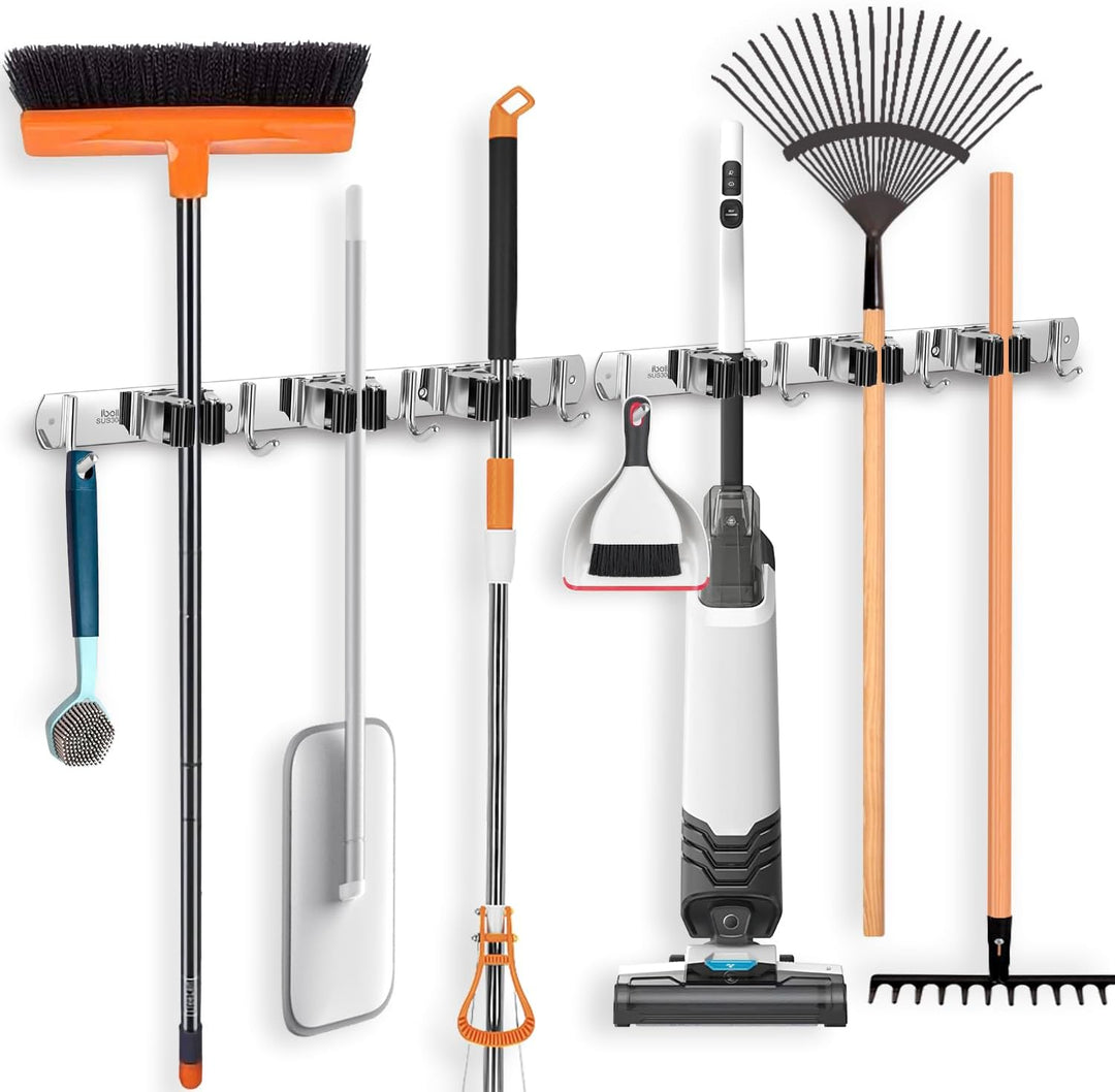 ibell 2 Stück Besenhalterung Wand, Gerätehalter Edelstahl, Besen Mop Halter Wandhalterung, Selbstkle