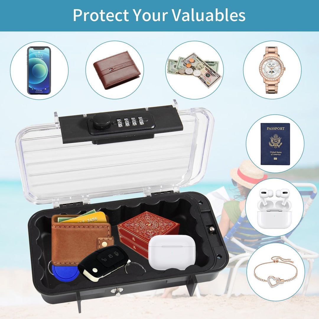 Tragbarer Tresor mit Zahelncode, Wasserdichte Mini Tresor Zahlenschloss Reise-Safe-Box mit Anti-Dieb