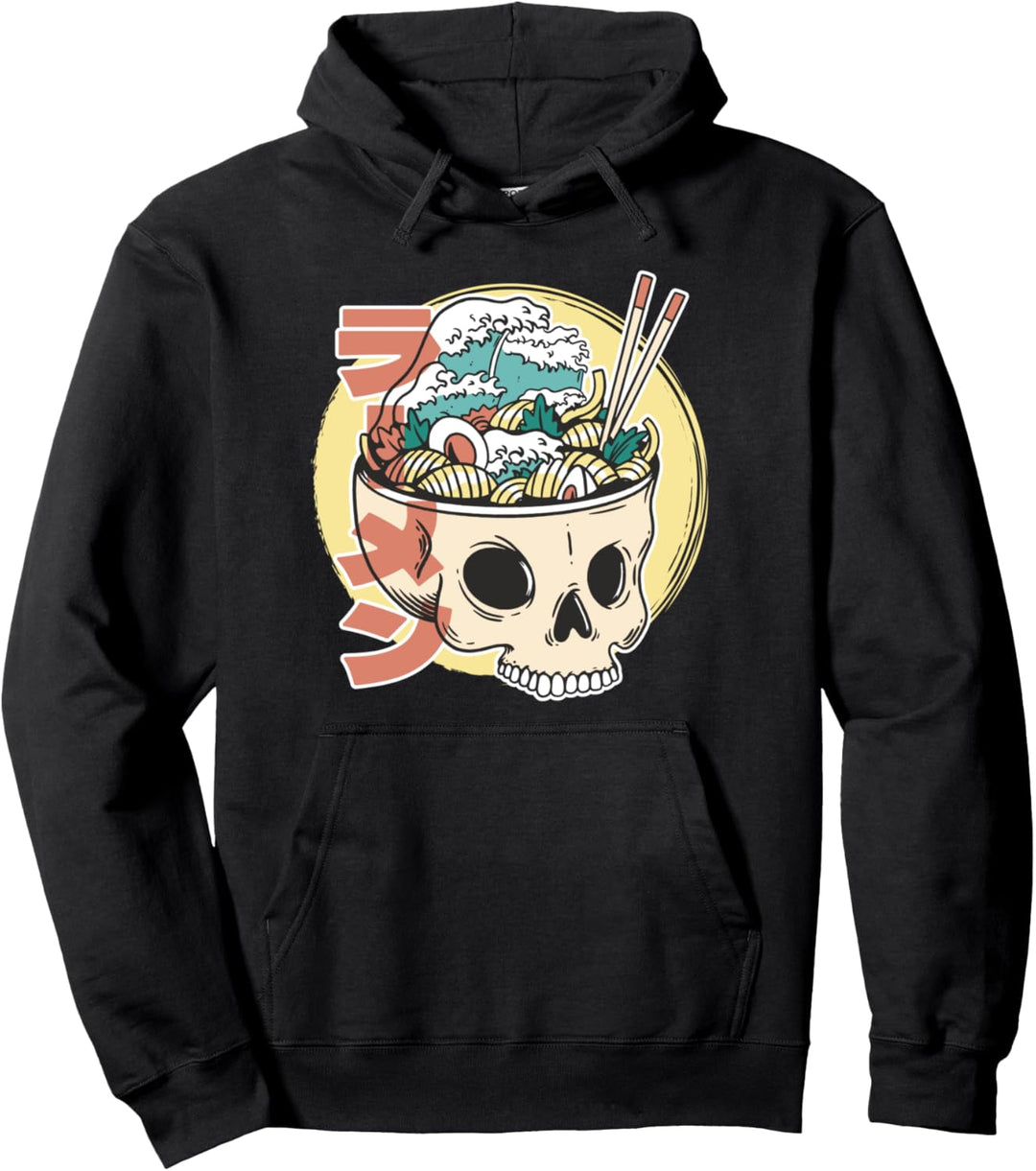 Ramen Wave Skull Bowl Japanese Noodles Udon Ramen Pullover Hoodie