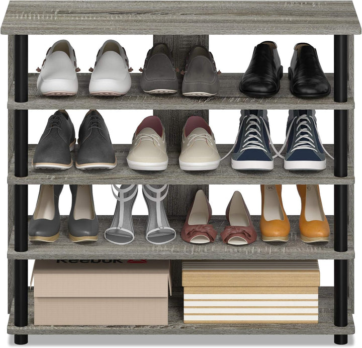Furinno Schuhregal mit 5 Ablageflächen, holz, Französisches Eichengrau, 29.97 x 29.97 x 74.8 cm 5-Ti