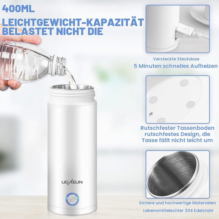 Aoreun Kleiner Tragbarer Wasserkocher, 400ml Tragbarer Elektrischer Wasserkocher, Mini Thermoskanne