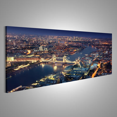 Bild Bilder auf Leinwand London bei Nacht mit städtischen und Tower Bridge Wandbild, Poster, Leinwan